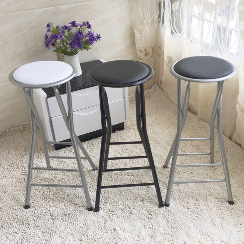 Folding Bar Stool, 24 /28 Inch Heavy-Duty Padded Portable Tall Chair Stool, Backless Counter Height Bar Stool with 225lb Capacity for Kitchen, Recreation Room, or Game Room ( Color : Black , Size : 70