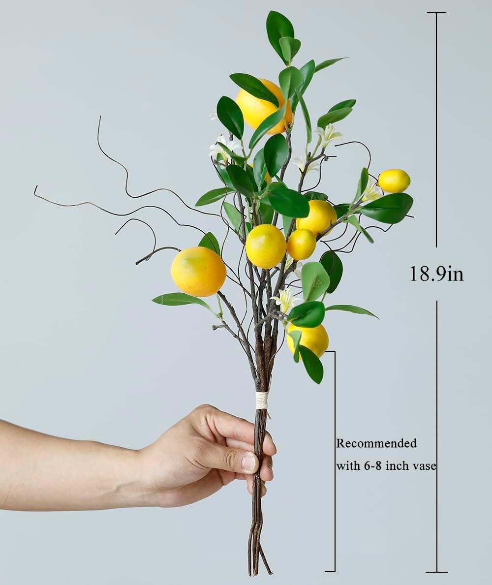 Laelfe Artificial Lemons Branches, 8 Head Faux Lemons with Stem Fake Lemon Themed for Kitchen Decoration Party Farmhouse Decor (Yellow)