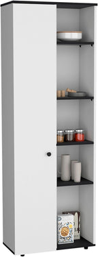Compact 67" Kitchen Storage Cabinet, 10 Shelves, White & Black, Pantry Organizer