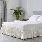 Cream Striped Bed Skirt King Size Bed Skirting 16 Inch Drop Adjustable Elastic Dust Ruffles Wrap Around Bedskirt Pleated Modern Farmhouse Cream White Stripes Bedding Frame Cover for King Size Dorm