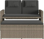 Garden Bench Grey PE Rattan, Powder-Coated Steel, Polyester Medium,Reclining Garden Bench with Adjustable Armrests | WeatherResistant Poly Rattan | Outdoor & Indoor Use Patio Furniture