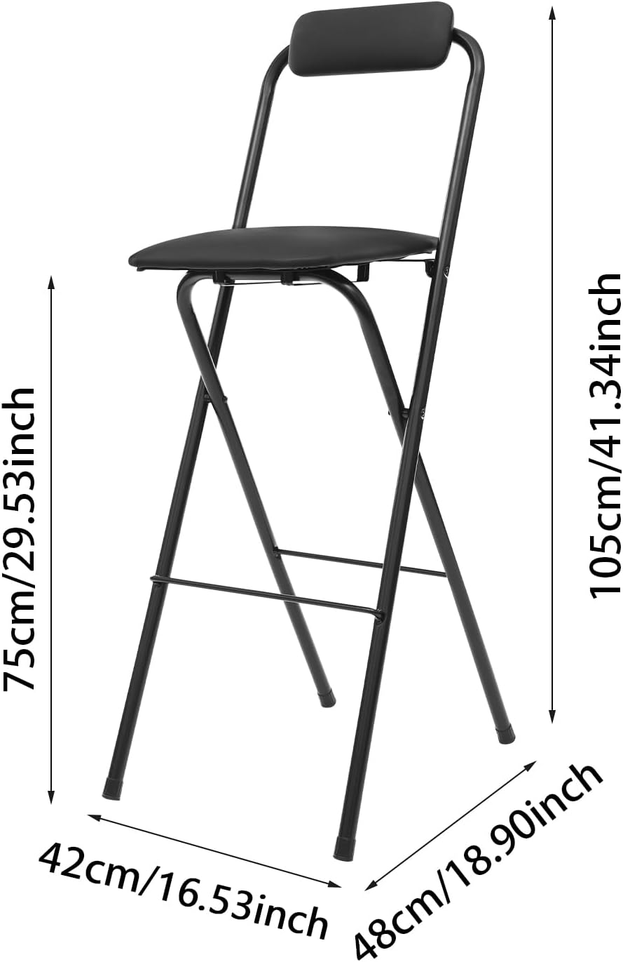 2Pcs Foldable Bar Chair, Tall Folding Chair, Portable Folding Stool Seat Height 29.53in for Outdoor/Indoor Kitchen Home Bar, Assembly Free (Black)