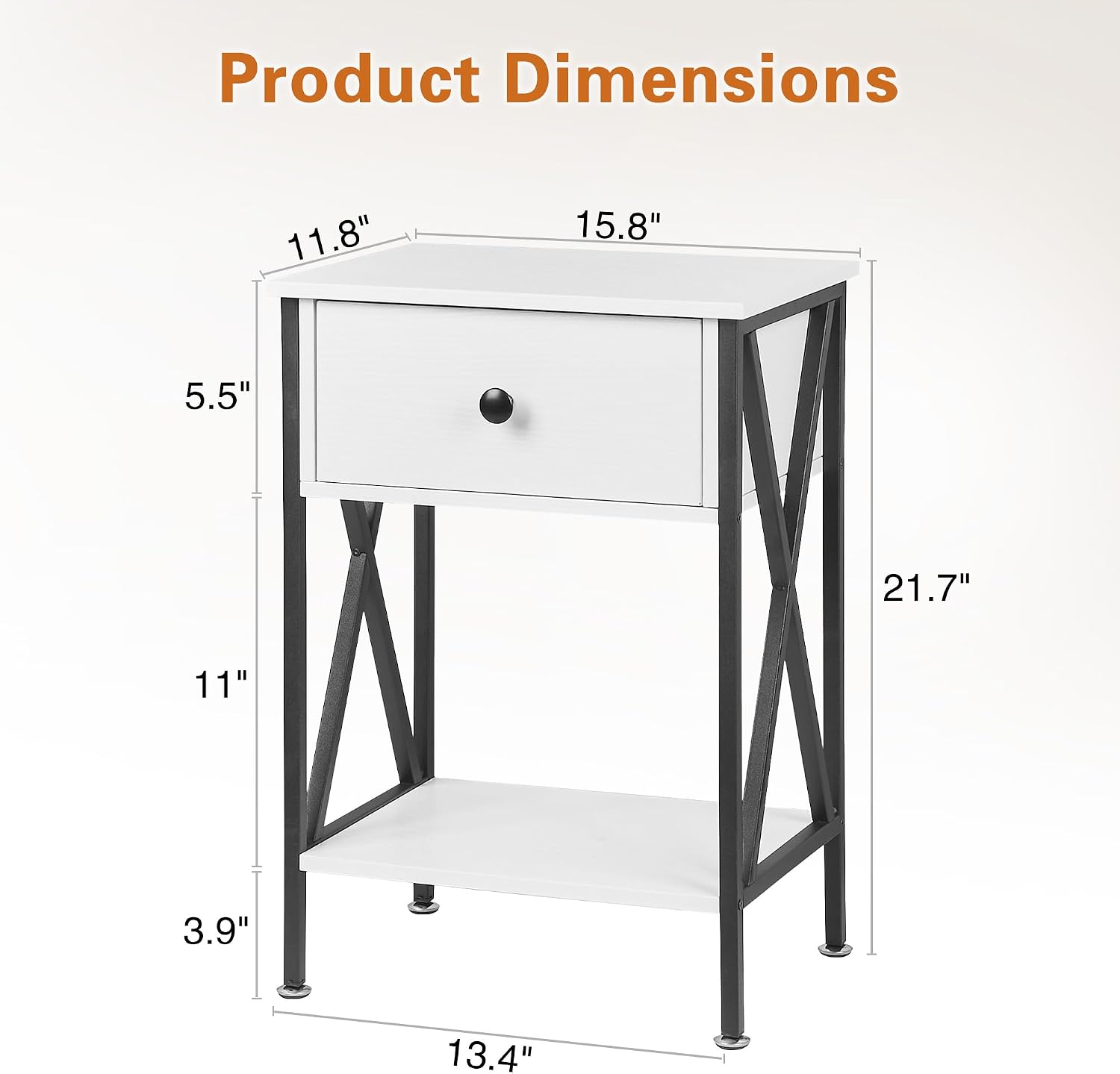 VECELO Nightstand,Modern Bedside End Table, Night Stand with Drawer and Storage Shelf for Living Room Bedroom, Industrial Metal Frame