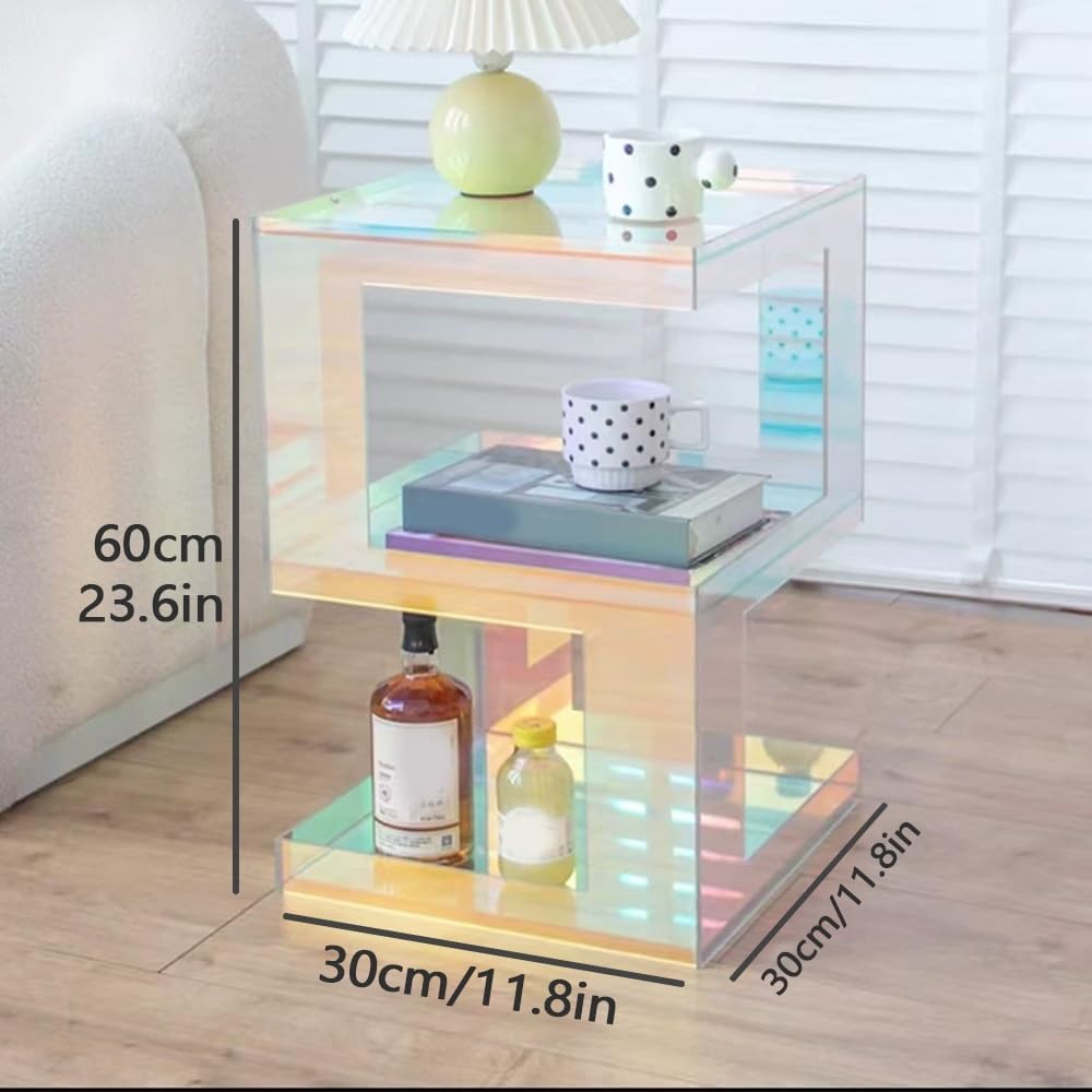 Modern Acrylic Side Table, Clear Acrylic Nightstand, Multifunctional End Table, 3-Tier, No Assembly Required
