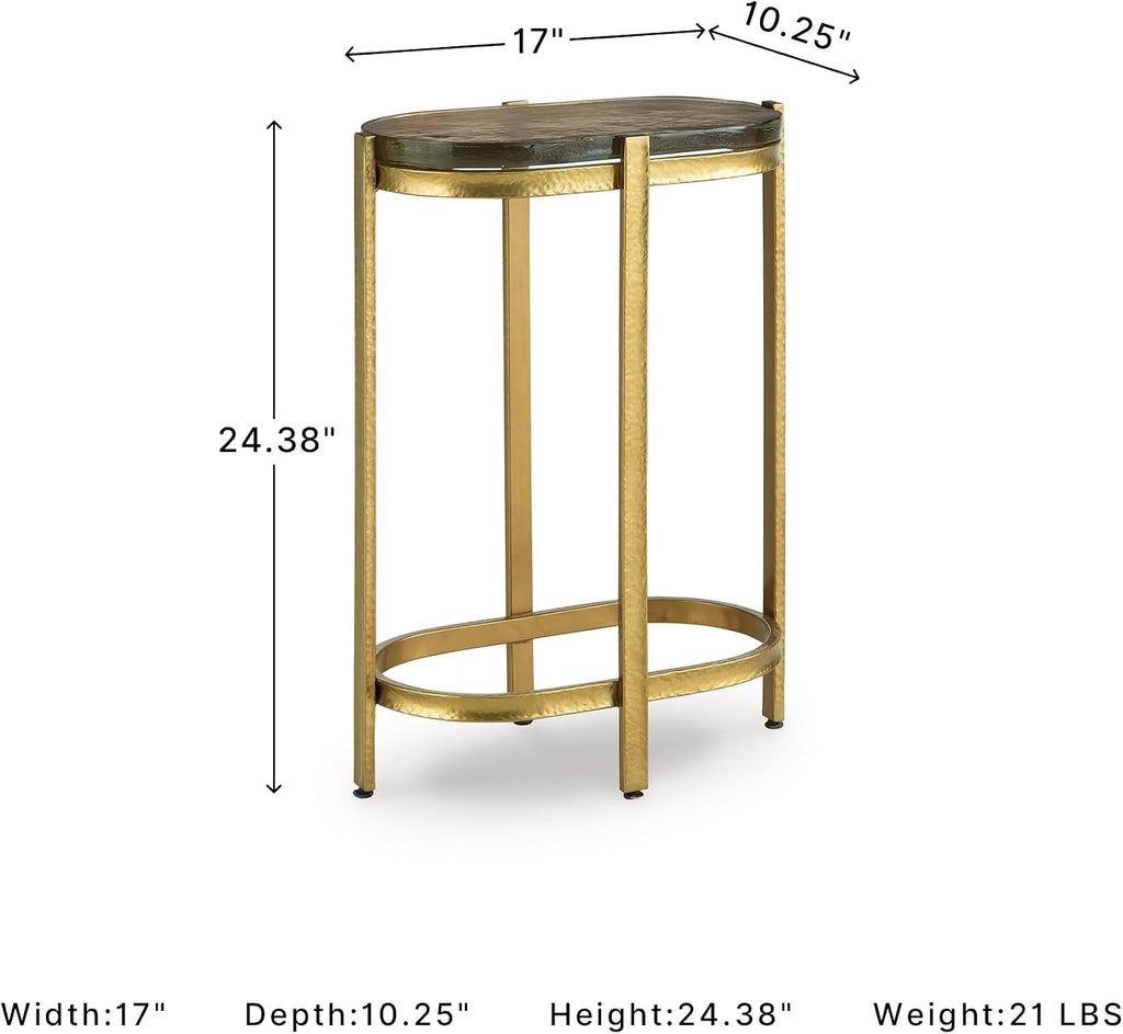 Signature Design by Ashley Porterville Modern Accent Table with Cast Glass Top, Gold