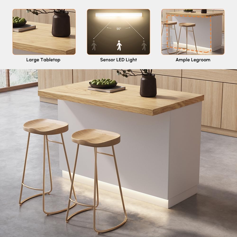 homary Kitchen Island with Storage & LED, 50" White Wood Islands with Wine Rack, Drawers & Shelves, Modern Kitchen Table for Dining Room, Prep & Gatherings, Without Chair
