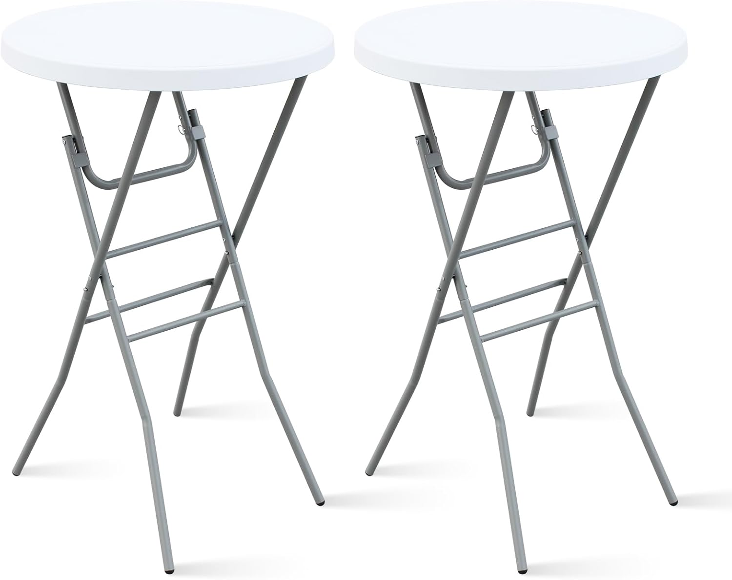 28” Round Folding Bar Table, High Top Cocktail Table with Locking Mechanism, HDPE Waterproof Stain-Resistant Top, Indoor Outdoor Patio Garden Party, White, 2 PCS
