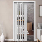 Sliding Accordion Doors with Handles & Acrylic Glass, PVC Waterproof Accordion Door, Double Walled Heavy Duty Doors Folding Double Doors for for Office Bathroom Room Divider, 70" Wx78 H