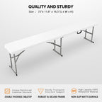Bonnlo 6 FT Plastic Folding Bench with Handle, Sturdy Metal Frame, Perfect for Indoor/Outdoor Party, Picnic, Camping, Restaurant, Dinning Room, Cafe, Wedding and Commercial Events,1P