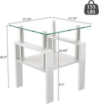 2-piece Set Modern Tempered Glass Side Table, Small Glass Top End Table, Square Table with Metal Frame, Suitable for Living Room and Bedroom