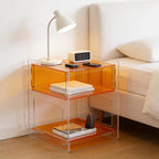 Acrylic Side Table with Open Storage Shelf, Clear Nightstand for Bedroom Living Room, Modern Small End Table for Record Player, Acrylic Bedside Organizer (Orange)