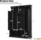 Merax Hall Tree with Bench and Shoe Storage 77.3" Tall with Adjustable Shelves, Modern All-in-One Entryway Bench with 2 Side Cabinets & 7 Hooks, Elegant Arched Design, 55.1"L x 15.7"W (Black)