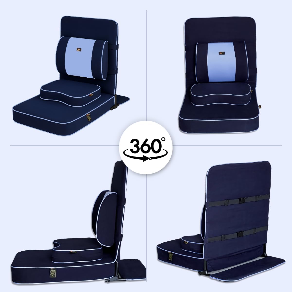 Friends Of Meditation Extra Large Meditation Chair | Floor Chair with Back Support | Yoga Chairs for Adults | Portable Folding Chair | Yoga Chair with Cushion & Meditation Block | Navy Blue | 24x22 in