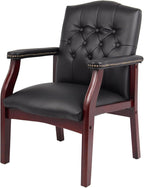 Leather Office Reception Guest Chairs, Ergonomic Office Executive Side Chair, Mid-Back Waiting Room Conference Office Guest Lobby Chairs with Padded Seat and Arms,No Wheels,1 PC(Black)
