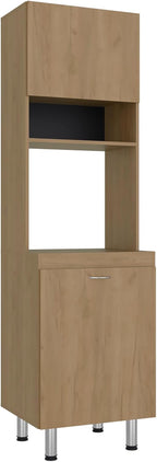 Tuhome Austin Tall Freestanding Kitchen Pantry Cabinet, 76.8" Natural Oak Pantry Storage Cabinet with 5 Shelves, 2 Doors and Open Microwave Shelf for Coffee Station