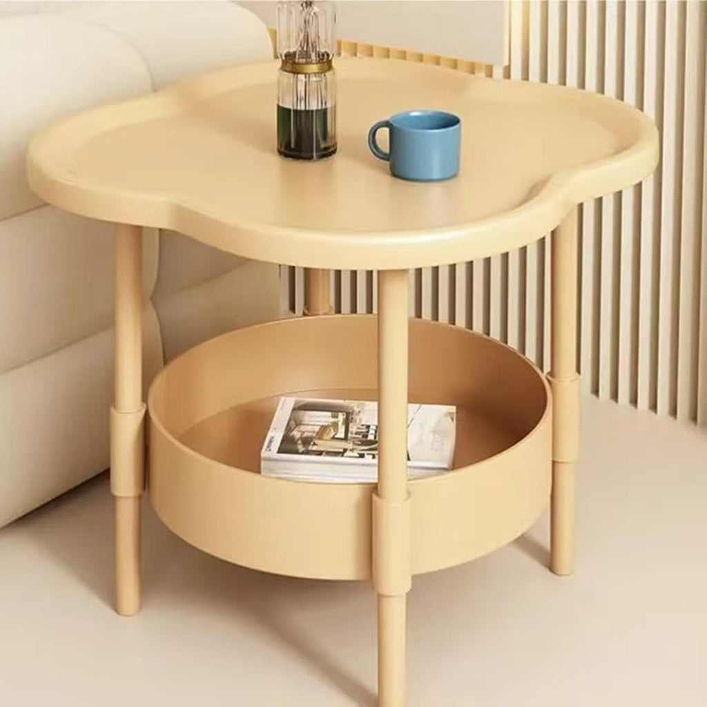 Petal-Shaped Side Table Living Room, 2-Tier Storage Small Coffee Table 15.35”, Lightweight Stable with Storage for Bedroom Small Spaces, Modern Couch Table for Home (Green)