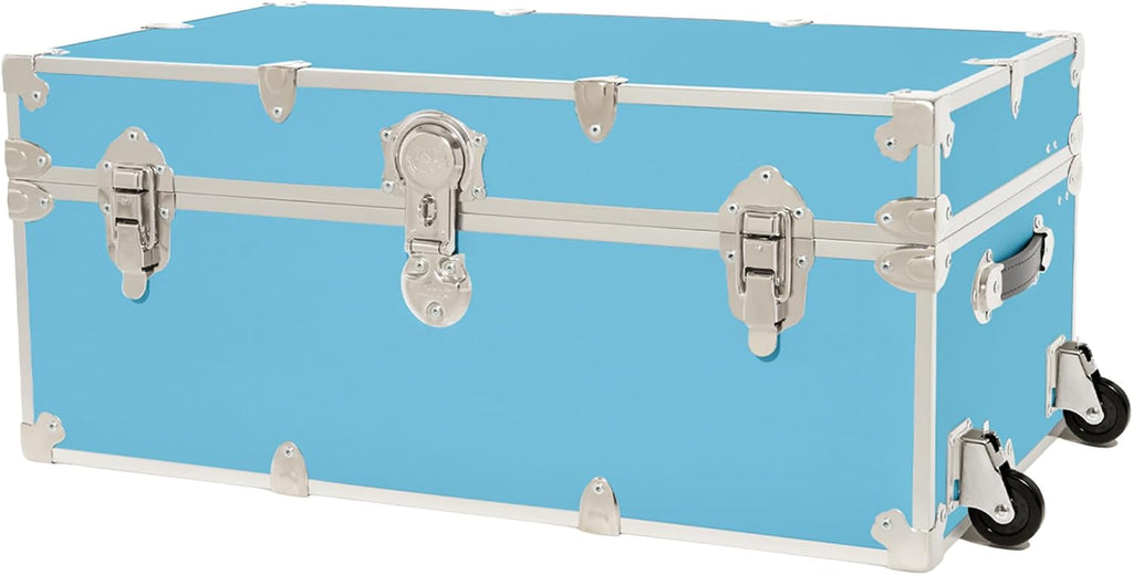 Rhino Trunk & Case Classic Camp & College Trunk with Wheels. 30"x17"x13", 1500+ lbs Capacity - Many Colors, Soft-Close Lid. Strong, USA Made Summer Camp Footlocker and Secure Dorm Storage Chest