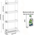SOLEJAZZ Slim Rolling Storage Cart with Wheels 4 Tier Skinny Bathroom Storage Organizer Narrow Shelf Unit Thin Laundry Room Utility Cart for Bedside Kitchen Office Next to Fridge Small Places, White