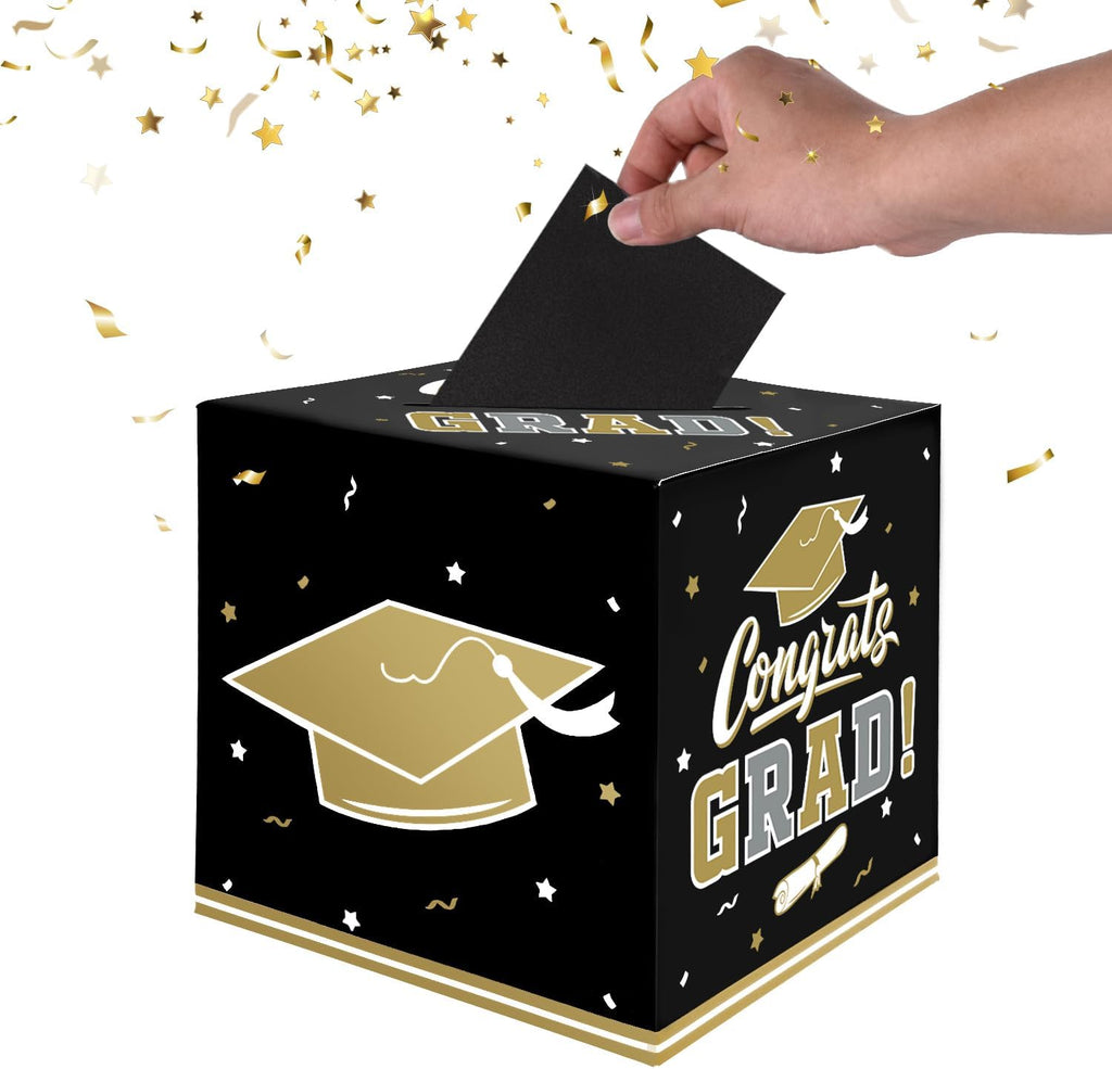 Gatherfun Graduation Decorations 2026 Graduation Box Graduation Card Box for Graduation Gift Graduation Party Favors Decor Party Supplies （Black and Gold）