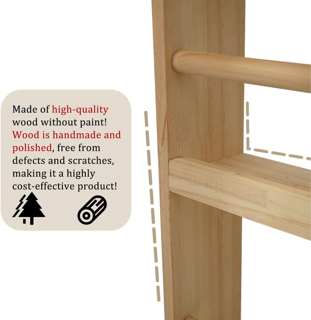 Wooden Kids Bookshelf, Wall Mount Shelf with Hooks, Organizer for Toys and Books, Space-Saving | with Hooks