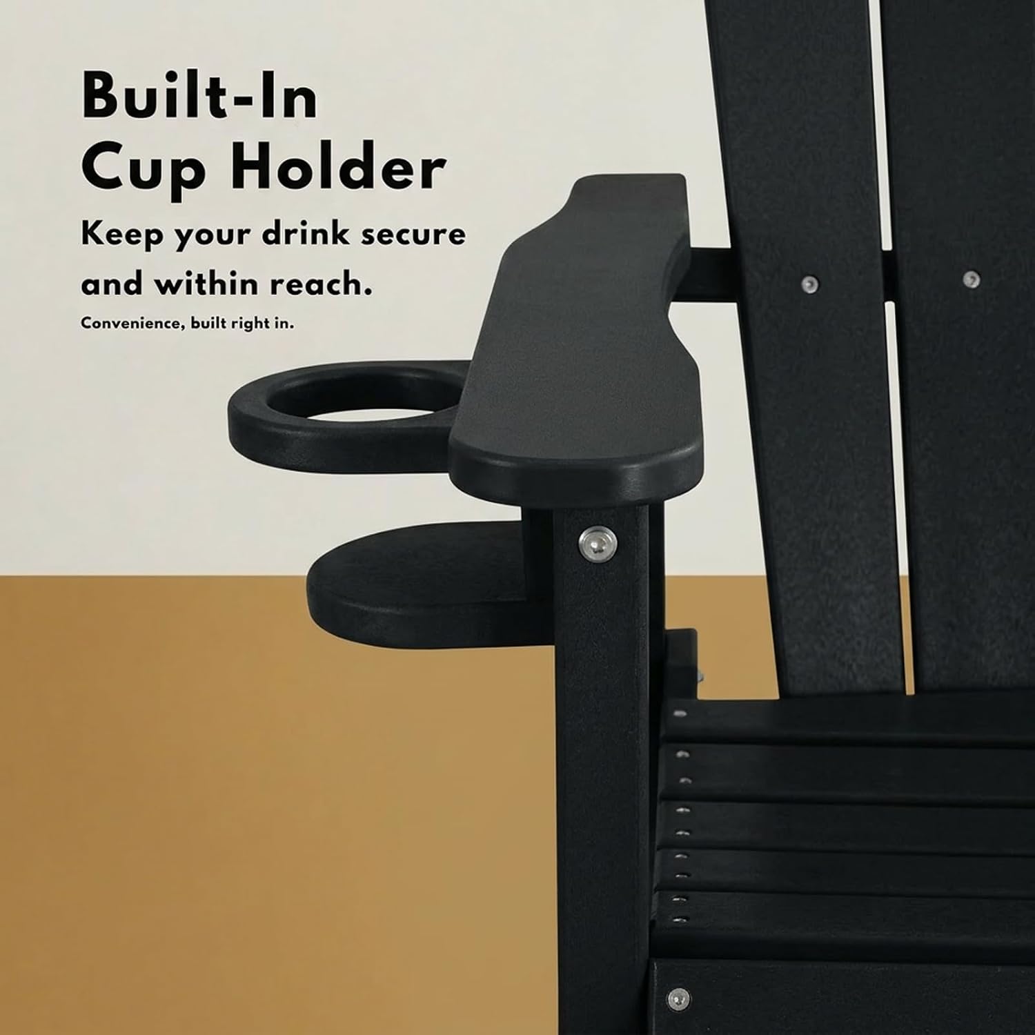 Tall Adirondack Bar Chair with Cup Holder, HDPE Outdoor Bar Height Chair with Armrests, All-Weather Poly Patio High Chair with Footrest for Balcony, Deck, Poolside, Backyard & Porch, Black