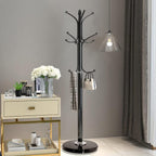 Kertnic Freestanding Coat Rack Stand, Heavy Duty Metal Hall Tree with 12 Hooks, 70 Inch Tall Stable Coat Hanger with 14.6" Natural Marble Base, Entryway Organizer for Coats Bags Hats Purses (Black)