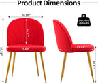 Velvet Dining Chairs Set of 4, Upholstered Mid Century Modern Dining Room Chairs, Armless Accent Chair with Metal Gold Legs for Living Room, Kitchen, Rose Red