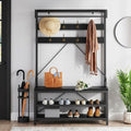 71 Inch Hall Tree With Bench and Shoe Storage, 5-in-1 Mudroom Bench with Storage and 10 Hooks and Shelves, Freestanding Hall Tree for Entryway Hallway, Metal and Particleboard, Black
