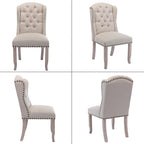 Ya-Home Modern Tufted Dining Chairs Set of 8, Upholstered Kitchen Side Accent Chairs with Wingback Nail Trims Wood Legs, Farmhouse Guest Chairs for Dining/Living Room, Linen Beige