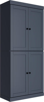 Palace Imports Solid Wood Kitchen Pantry Cabinet - 71.5" H x 32" W - Wooden Storage Cabinet w/ 4 Shaker Doors, 2 Drawers & 4 Adjustable Shelves, Antique Blue, 100% Eco-Friendly Wood, Made in Brazil
