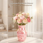 Pink Vase for Flowers, 8 Inch Mosaic Glass Centerpiece | Pink Gradient Tiles, Wedding Table Decor, 5.42 Inch Body for Bouquets and Pampas