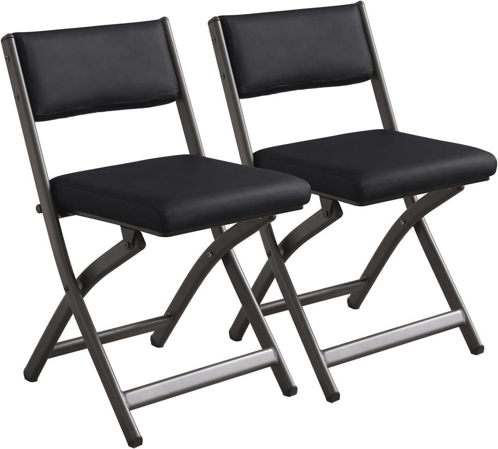 Folding Chairs with Cushion 2 Pack, High-Resilience Foam, Black | 450LBS Capacity, 2-Inch Thick Cushion, 4.7" Folded, Foldable Dining Chairs for Kitchen Dining Room Wedding Office Party