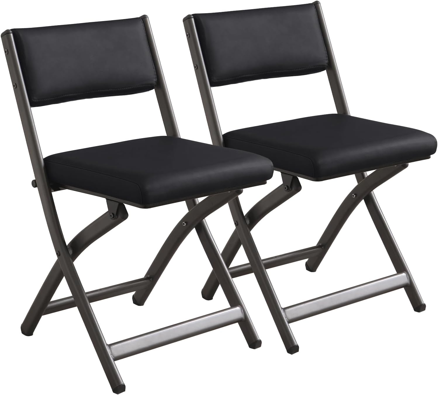 Folding Chairs with Cushion 2 Pack, High-Resilience Foam, Black | 450LBS Capacity, 2-Inch Thick Cushion, 4.7" Folded, Foldable Dining Chairs for Kitchen Dining Room Wedding Office Party