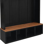 VilroCaz Modern 59''W Hall Tree with Bench and Storage, Farmhouse Wood-grain Accent 4-in-1 Hall Tree with Top Cabinets, Coat Racks and Hooks for Hallway Living Room Mudroom (Black-4DM)