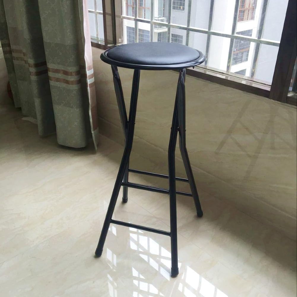 Folding Bar Stool, 24 /28 Inch Heavy-Duty Padded Portable Tall Chair Stool, Backless Counter Height Bar Stool with 225lb Capacity for Kitchen, Recreation Room, or Game Room ( Color : Black , Size : 70