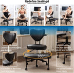 Upgraded Ergonomic Cross Legged Swivel Chair, Adjustable Height and PU Leather, Meditation& ADHA Chair with Back Support, Home and Office,Yoga Chair, Black