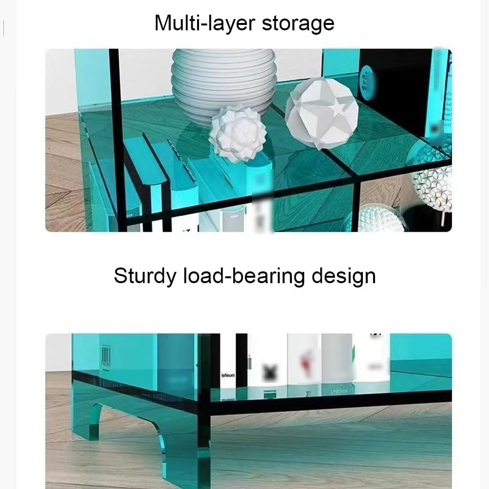 Simple Acrylic Console Table, Multi-Layer Storage Acrylic Bookshelf, Thickened Side Table, Small Spaces Sofa Table, Coffee Table for Living Room, Bedroom(Blue)