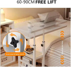 Height Adjustable c Table with Wheels, Small Overbed Tables, End Table with Storage Shelves, Sofa Desk Hospital Laptop Stand Drawing Desk Mobile Couch Snack Side Desks with Tiltable Drawing Board