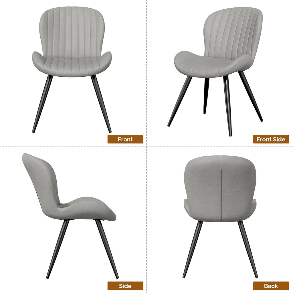 Dining Chairs Set of 2 Modern Fabric Dining Room Chairs Upholstered Dining Chairs with Thick Cushions Metal Legs Armless Back Chair for Kitchen and Living Room Light Gray