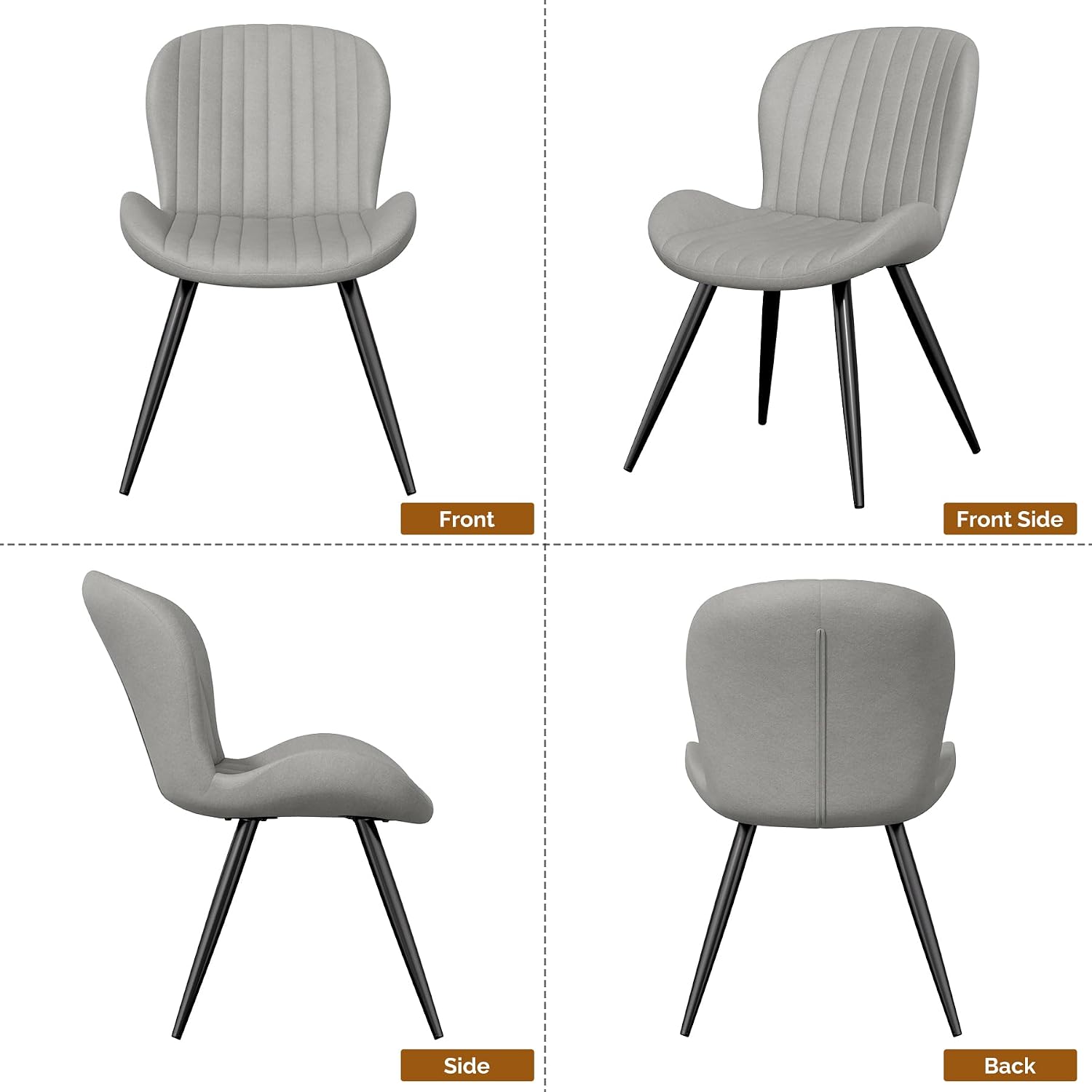 Dining Chairs Set of 2 Modern Fabric Dining Room Chairs Upholstered Dining Chairs with Thick Cushions Metal Legs Armless Back Chair for Kitchen and Living Room Light Gray