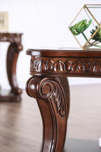 Style Coffee Table 5mm Tempered Glass Top Legs Carved Dark Oak End Table Not Included