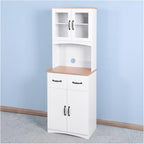Kitchen Cabinet White Pantry Room Storage Microwave Cabinet with Framed Glass Doors and Drawer,for Kitchen