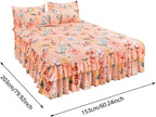 3-Piece Ruffled Bed Skirt Set with Floral Print, Floral Ruffled Bed Skirt 3-Piece Set, Soft Bedding Set with Pillowcase, Elegant Bed Sheet Set for Bedroom Decor (White, 60×80 inches)