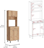 60" Freestanding Kitchen Panty Solid Wood Food Pantries with Storage Shelf & Open Countertop, Tall Buffet Cabinet Kitchenware Server with Microwave Stand & Silver Metal Handles (Beige)