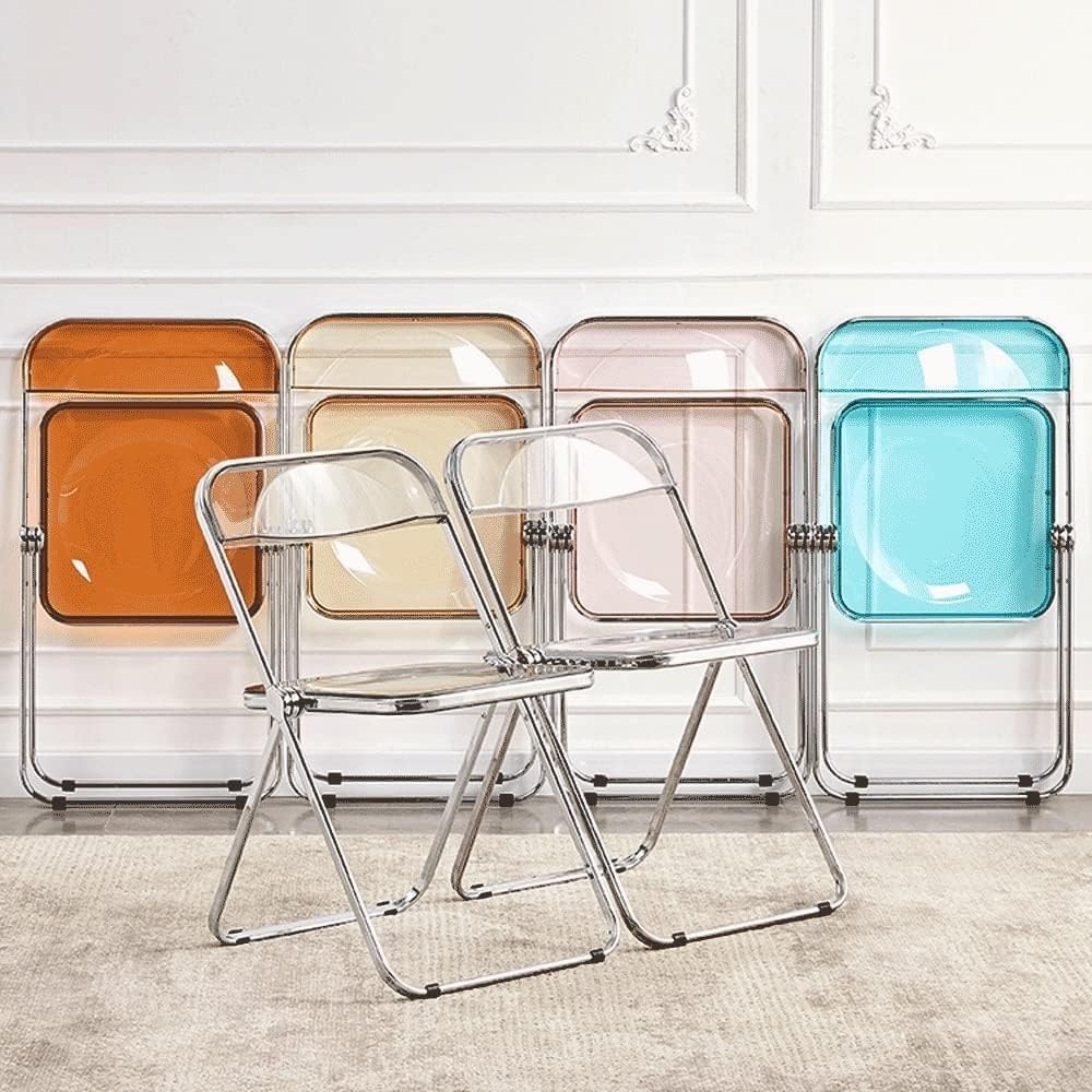 Yellow Folding Chair Clear Plastic Seat Metal Frame Back Acrylic Stacking Indoor Outdoor Portable for Garden(Amber)