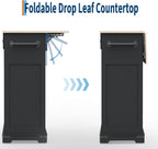 Large Rolling Kitchen Island with Power Outlet, Mobile Kitchen Cart on Wheels with Drop Leaf, 3 Drawers, Trash Can Storage, Spice Rack, Towel Holder, Kitchen Island Table for Dining Room, Home, Black