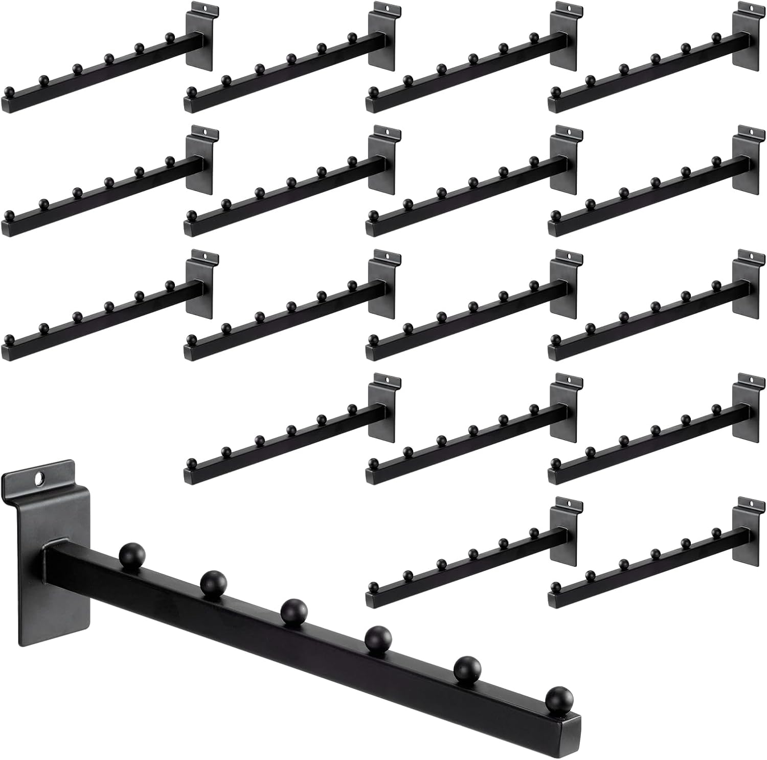 12 Inch Waterfall Slatwall Display Hooks with 6 Balls, Heavy Duty Tube Slat Wall Hanger, Slatwall Accessories for Retail Display, Clothing, Bags, Accessories(18 Pcs)
