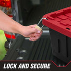 27-Gallon Heavy-Duty Plastic Storage Box with Snap-On Lid | Black and Red, Stackable Design, Locking Lid, 30.6 x 20.6 x 14.3 in, 6.6 lbs