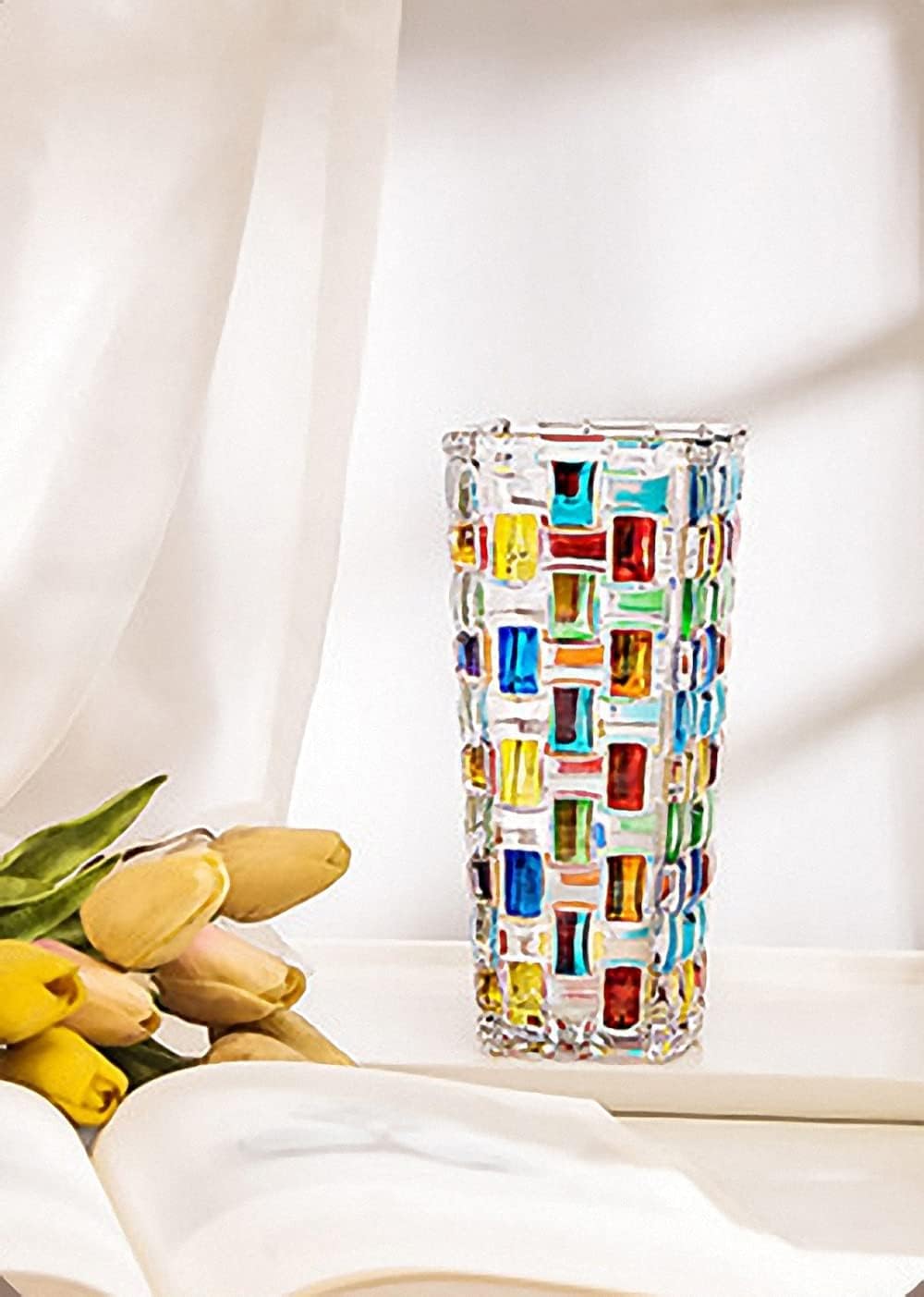 Magcolor Hand Painted Colorful Woven Glass Vase -Crystal Flower Vase- 7.7 inch, Glass Plant Vase for Floral Arrangements, Centerpieces, Weddings, Housewarming, Centerpiece Home Deco