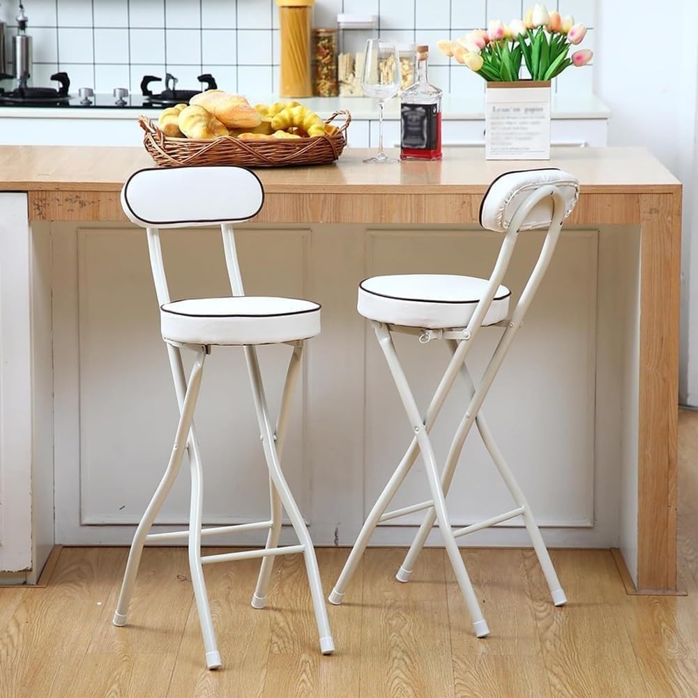 Folding Bar Stool with Steel Frame and Comfortable Back for Home Kitchen Events Padded Tall Chair(Black,70cm/27.5in)